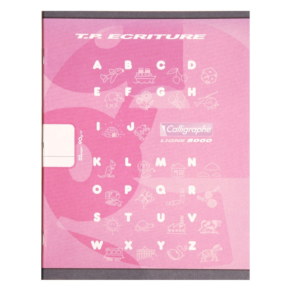 8000: cahier d'écriture agrafé ligné 18mm -rose- 32 pages (17x22cm) CLAIREFONTAINE