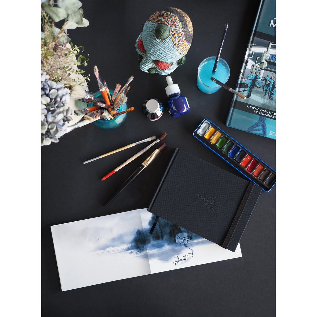 Livre d'aquarelle touch dos cousu uni - 20 feuilles (15x15cm) RHODIA
