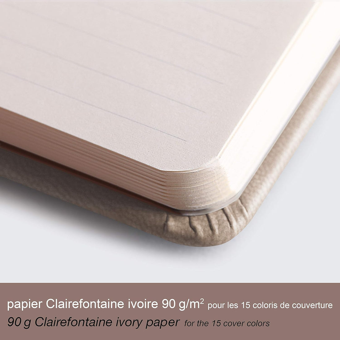 Carnet rembordé rigide ligné -taupe- A5. 192 pages (14.8x21cm) RHODIA