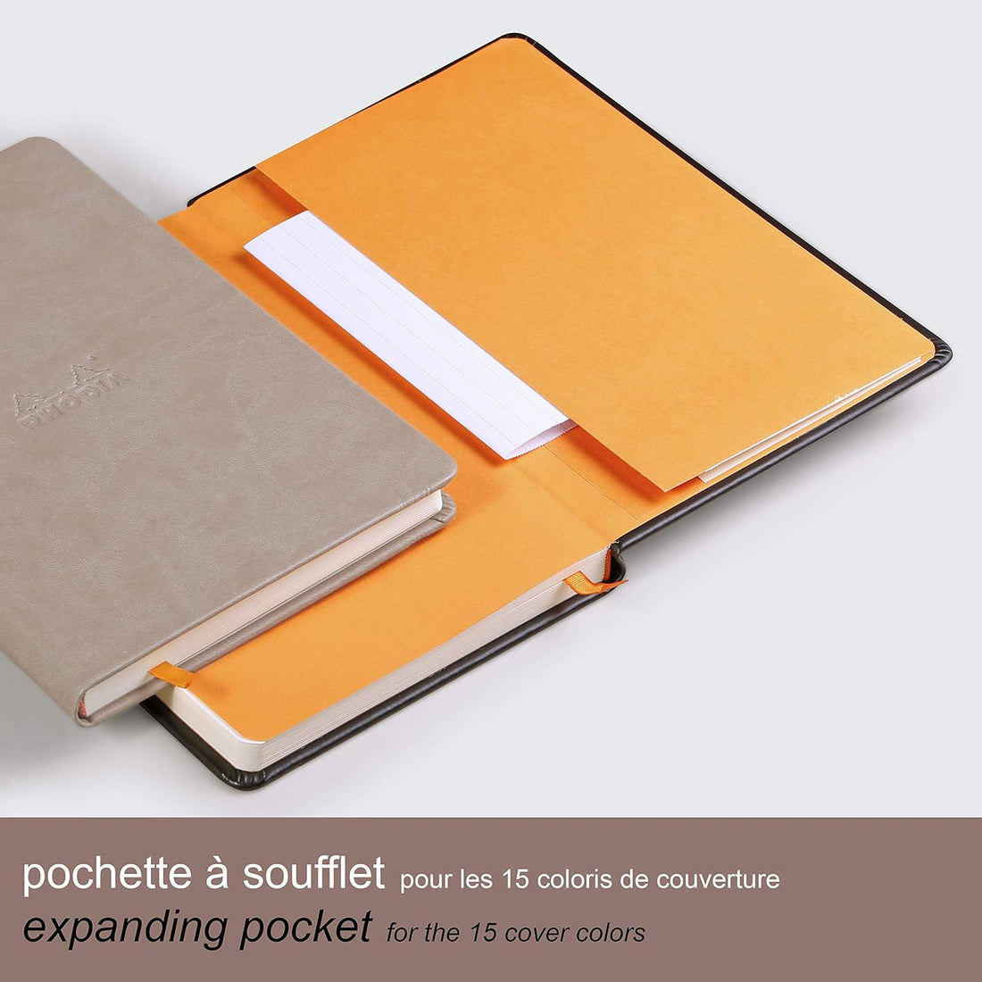 Carnet rembordé rigide ligné -taupe- A5. 192 pages (14.8x21cm) RHODIA