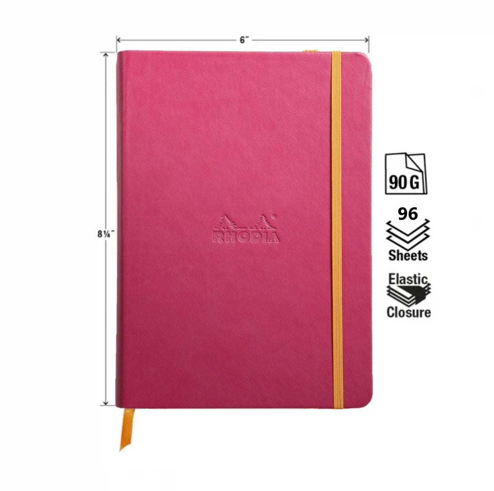 Carnet rembordé rigide ligné -framboise- A5. 192 pages (14.8x21cm) RHODIA