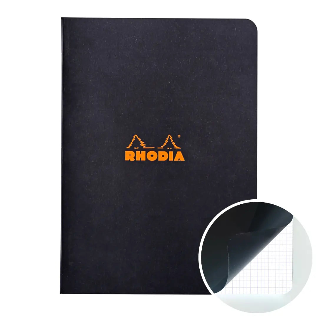 Cahier agrafé 5/5 -noir- A5. 48 pages (14.8x21cm) RHODIA