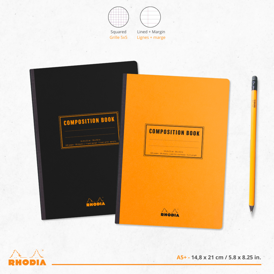 Livre de composition dos cousu ligné+M -black- A5. 160 pages (14.8x21cm) RHODIA