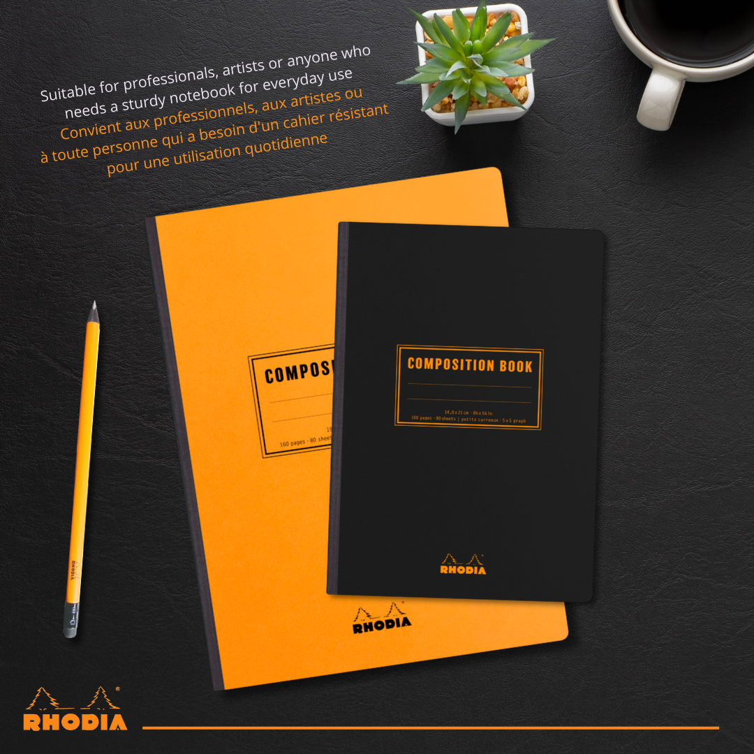 Livre de composition dos cousu ligné+M -black- A5. 160 pages (14.8x21cm) RHODIA