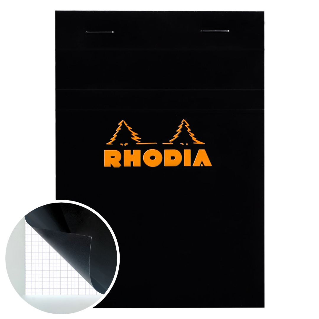 Bloc-notes N°13 agrafé 5/5 -noir- A6. 80 feuilles (10.5x14.8cm) RHODIA