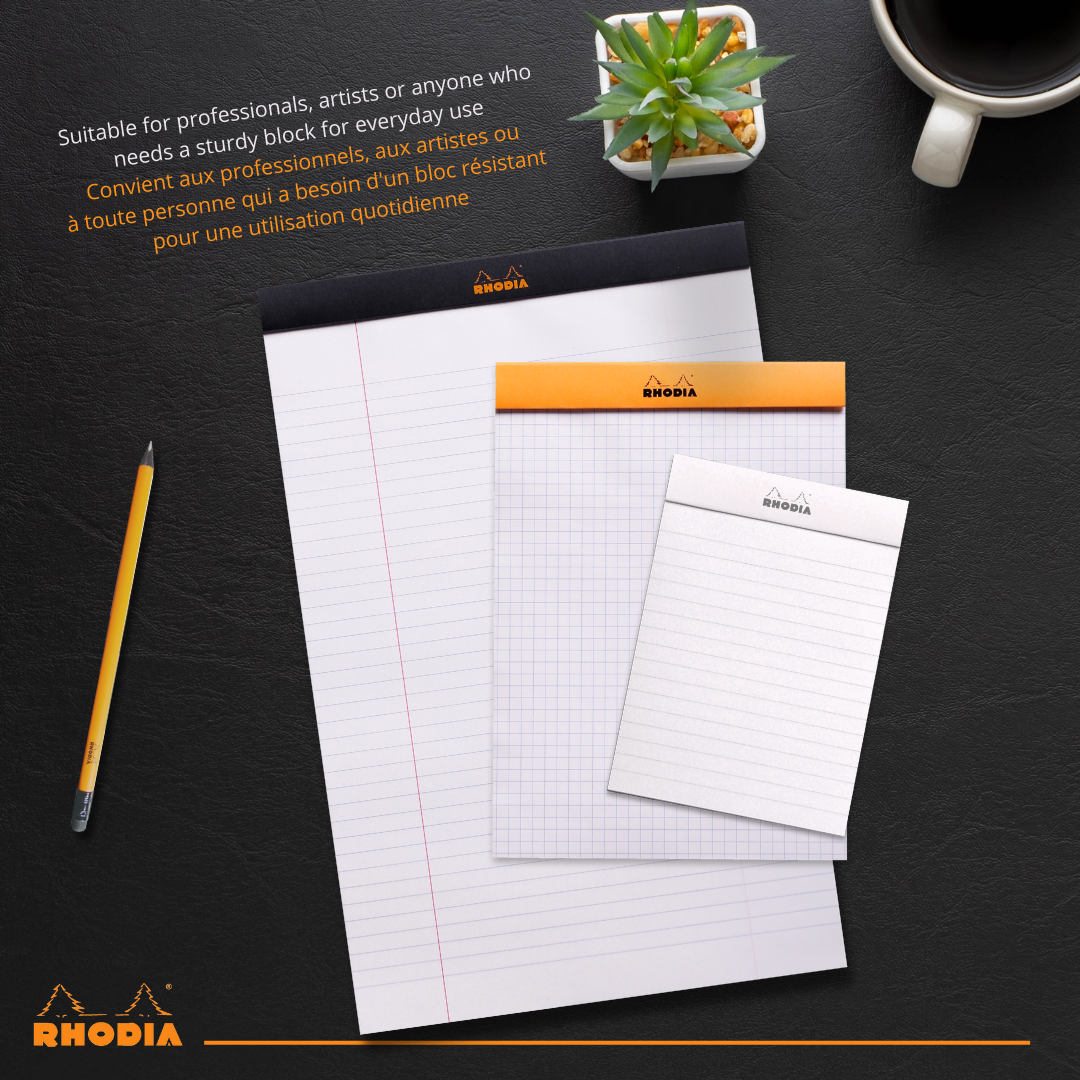 Bloc-notes N°13 agrafé 5/5 -noir- A6. 80 feuilles (10.5x14.8cm) RHODIA