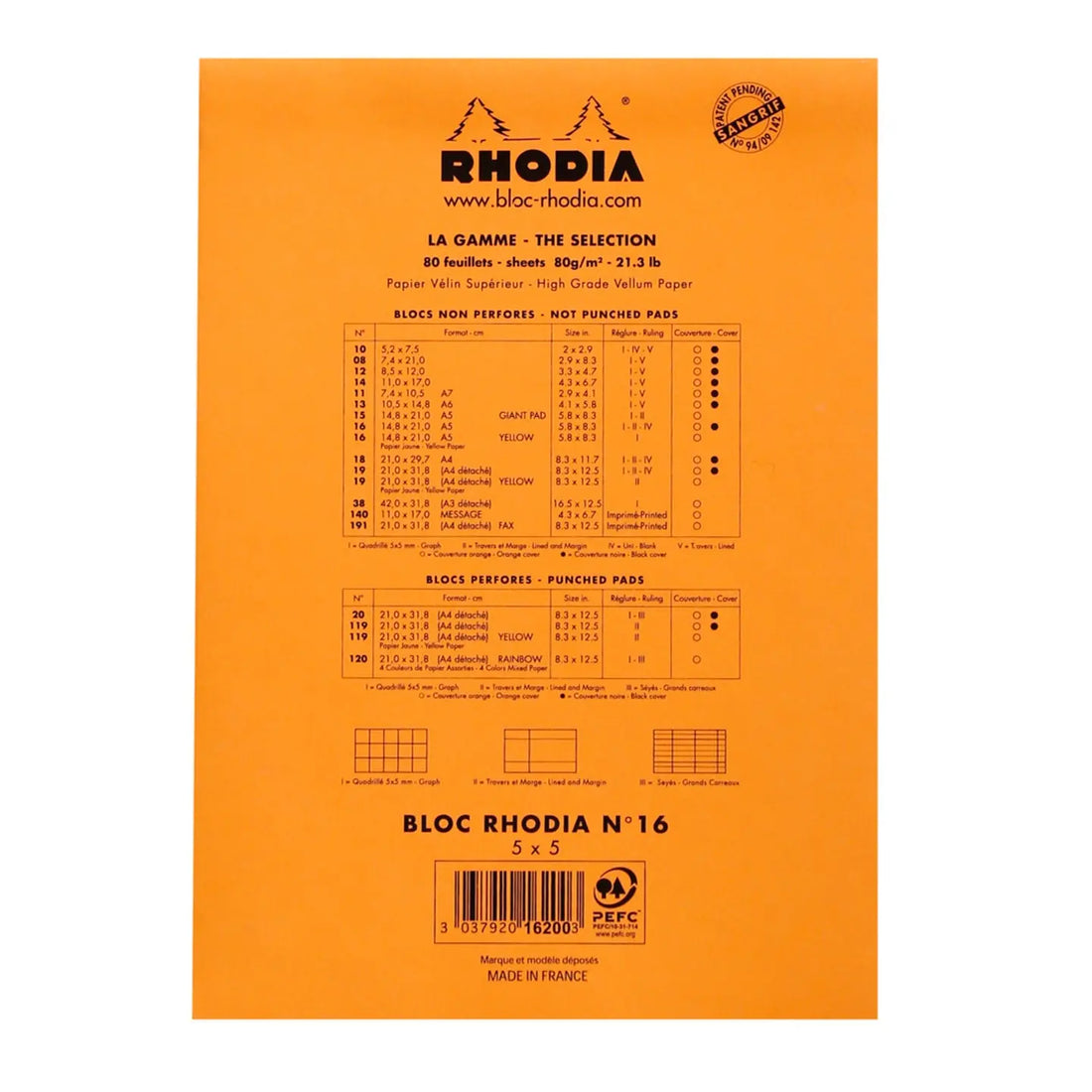 Bloc-notes N°15 agrafé 5/5 -orange- A5. 80 feuilles (14.8x21cm) RHODIA