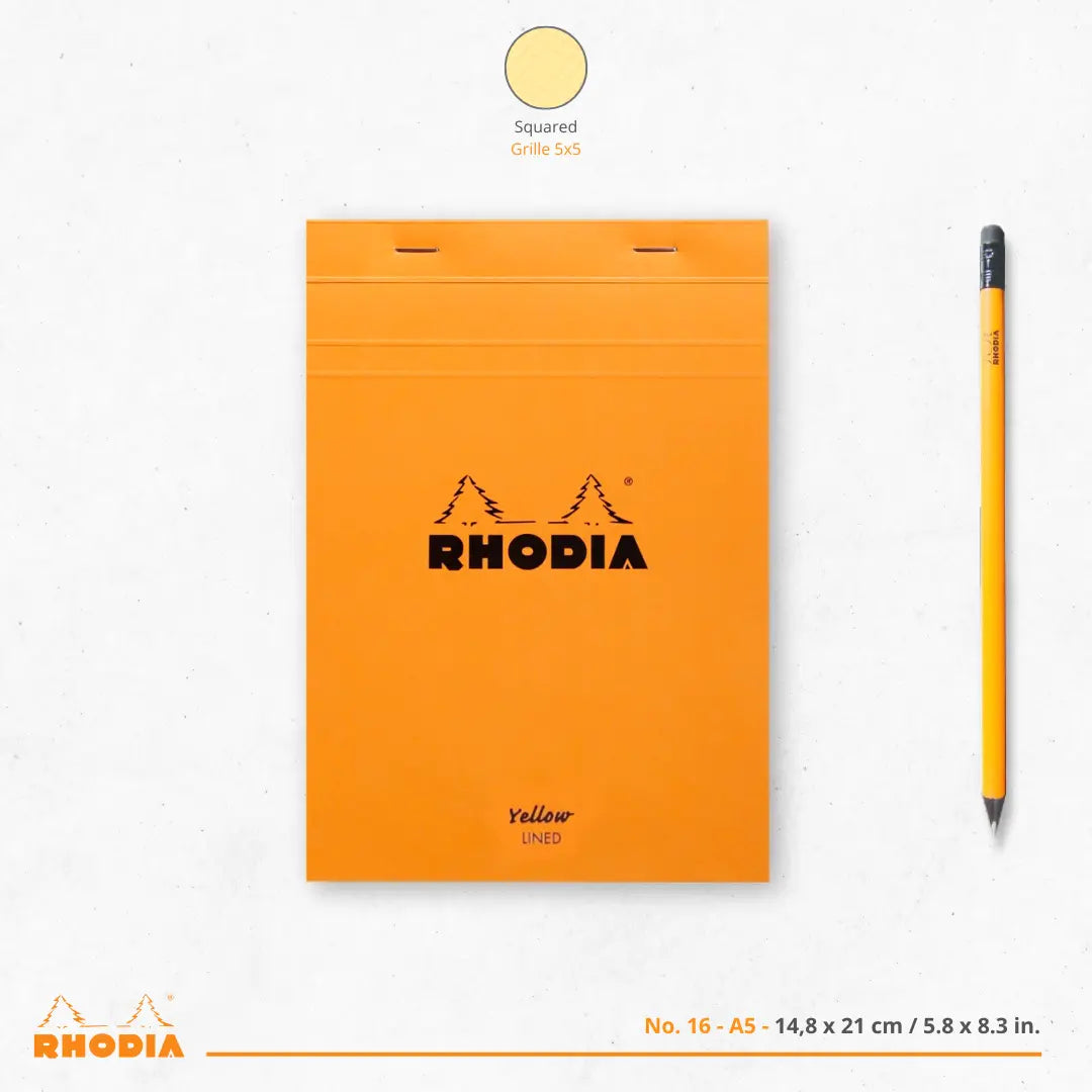 Bloc-notes N°16 agrafé 5/5 -blanc- A5. 80 feuilles jaunes (14.8x21cm) RHODIA