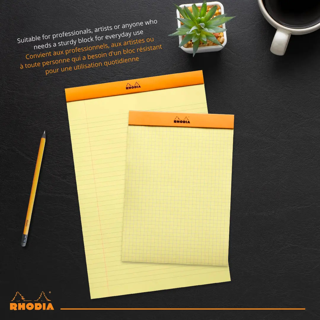 Bloc-notes N°16 agrafé 5/5 -blanc- A5. 80 feuilles jaunes (14.8x21cm) RHODIA