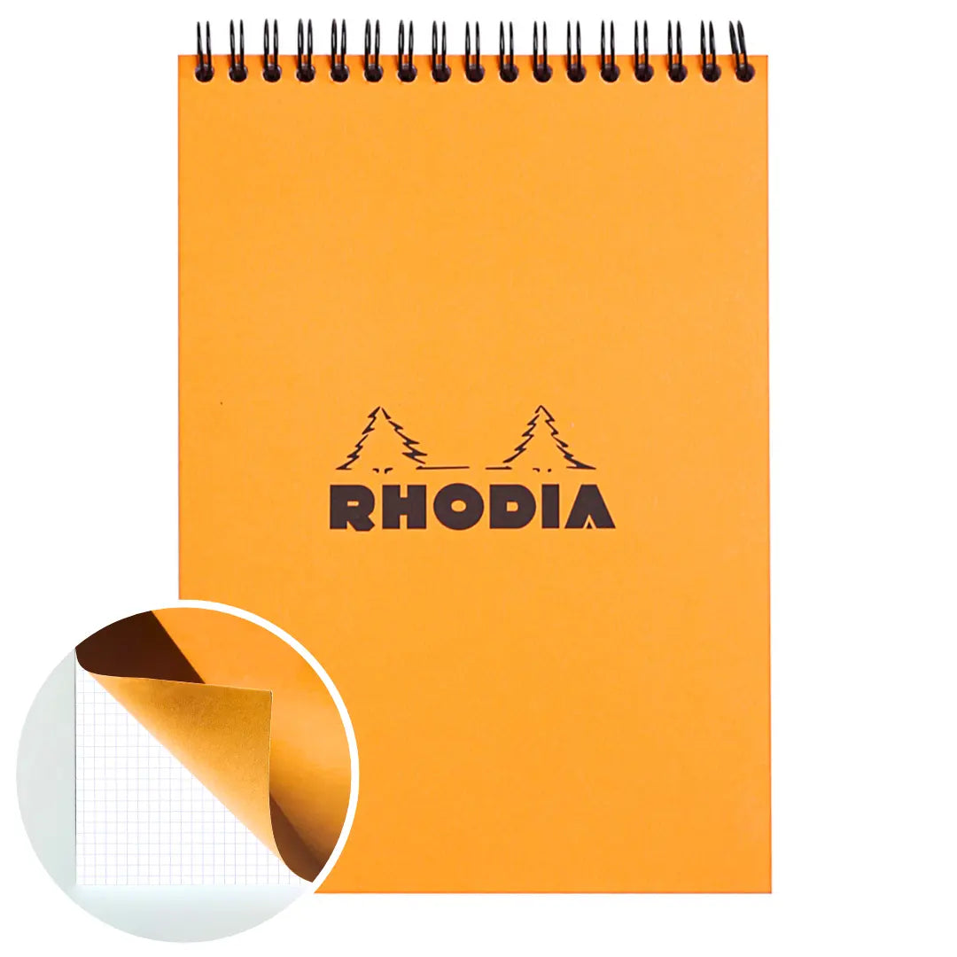 Bloc-notes reliures spirales 5/5 -orange-  A5. 80 feuilles (14.8x21cm) RHODIA