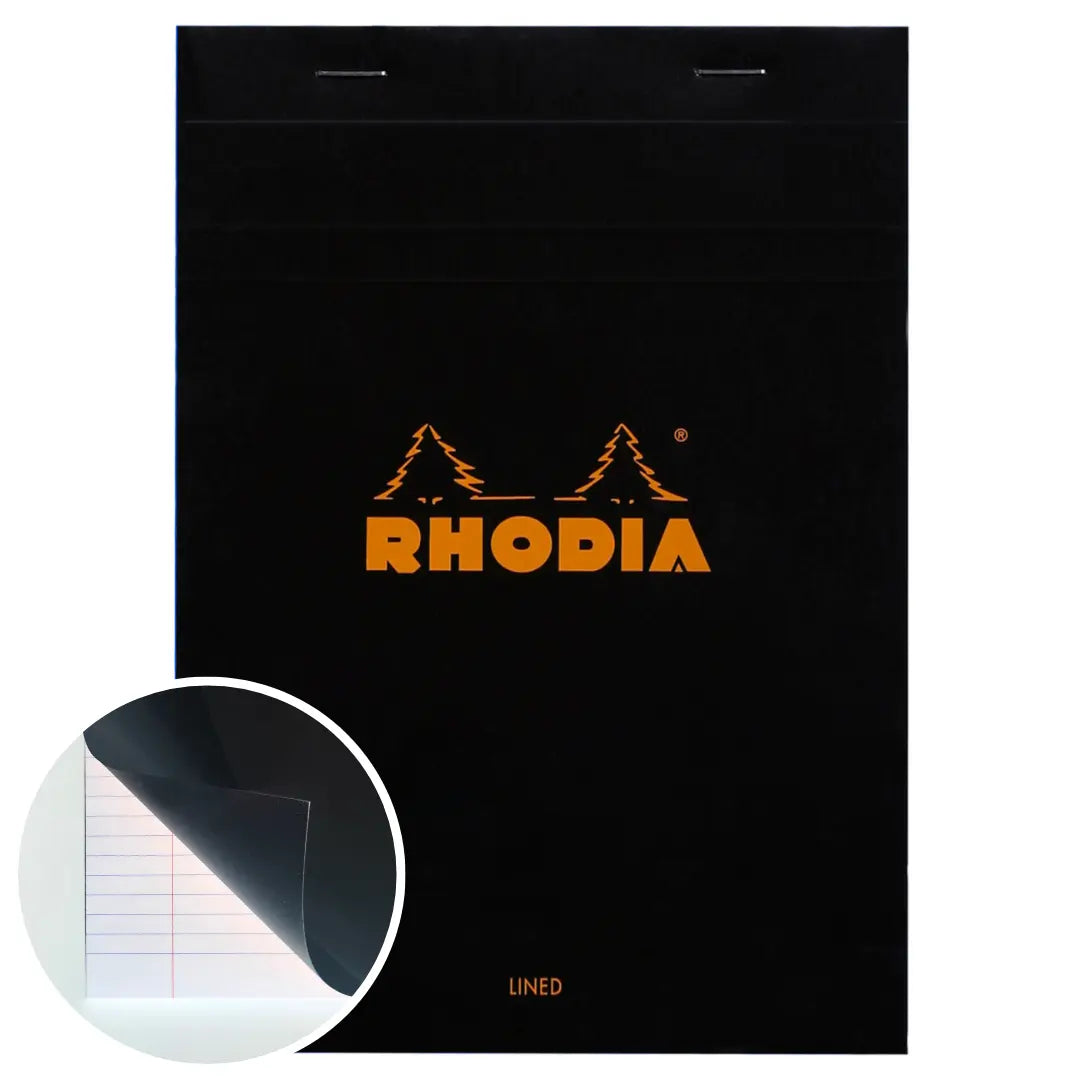 Bloc-notes N°16 agrafé ligné+M -noir- A5. 80 feuilles (14.8x21cm) RHODIA