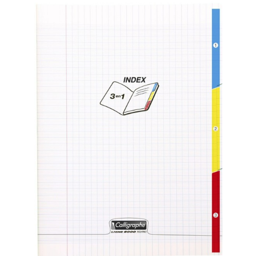 8000: cahier 3 index polypro agrafé seyès -incolore- 96 pages (24x32cm) CLAIREFONTAINE