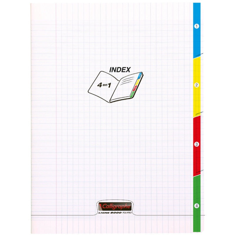 8000: cahier 4 index polypro agrafé seyès -incolore- 140 pages (24x32cm) CLAIREFONTAINE