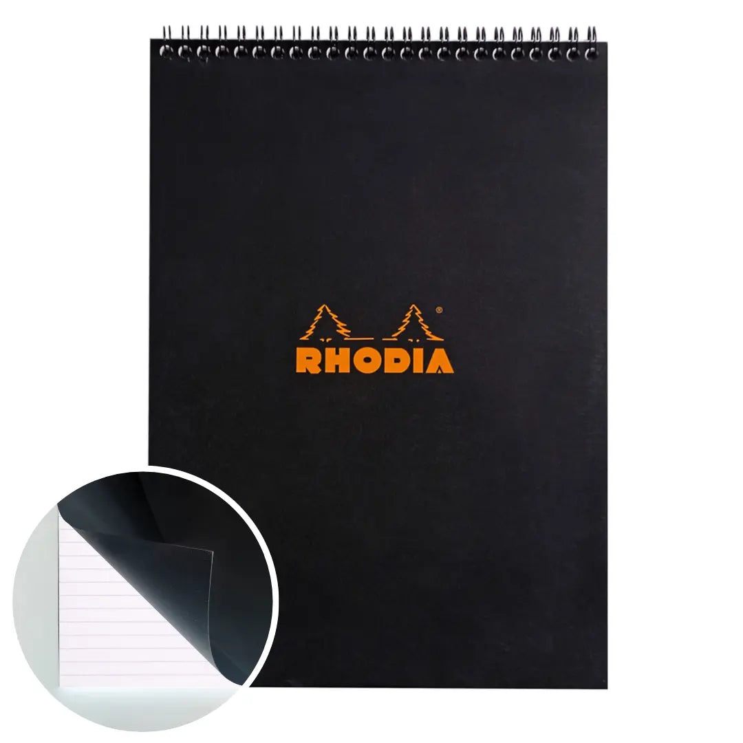 Bloc-notes reliures spirales ligné -noir-  A4. 80 feuilles  (21x29.7cm) RHODIA