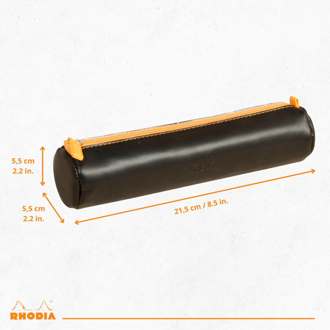 Trousse ronde - simili cuir italien -noir  (21.5x 5cm) RHODIA
