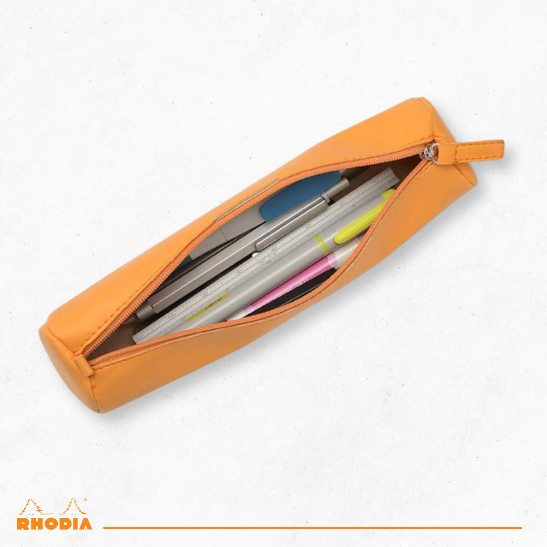 Trousse ronde - simili cuir italien -noir  (21.5x 5cm) RHODIA