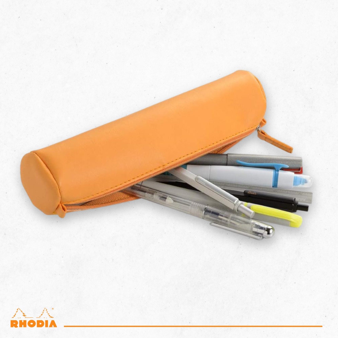 Trousse ronde - simili cuir italien -noir  (21.5x 5cm) RHODIA