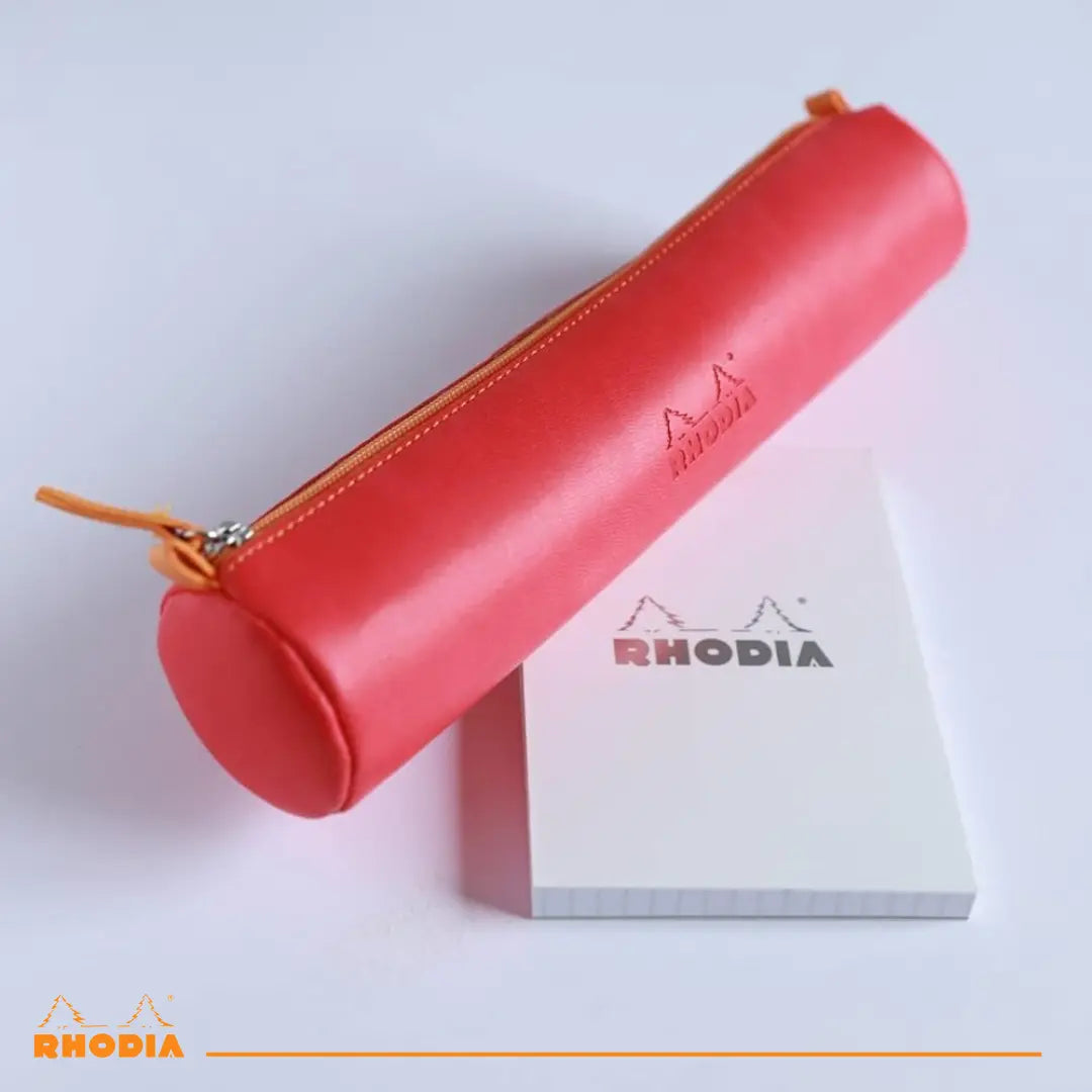 Trousse ronde - simili cuir italien -coquelicot  (21.5x 5cm) RHODIA