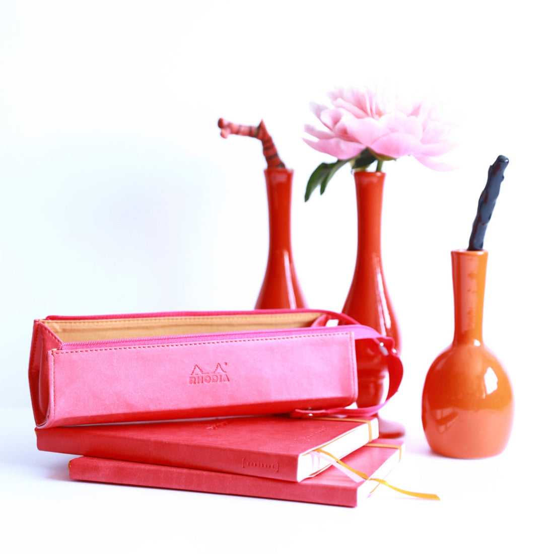 Trousse rigide à fermeture éclaire - simili cuir italien -fuchsia (23x5x5cm) RHODIA