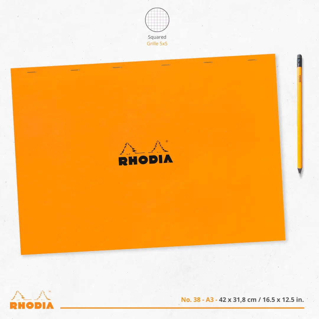 Bloc-notes N°38 agrafé 5/5 -orange- A3+. 80 feuilles  (42x31.8cm) RHODIA