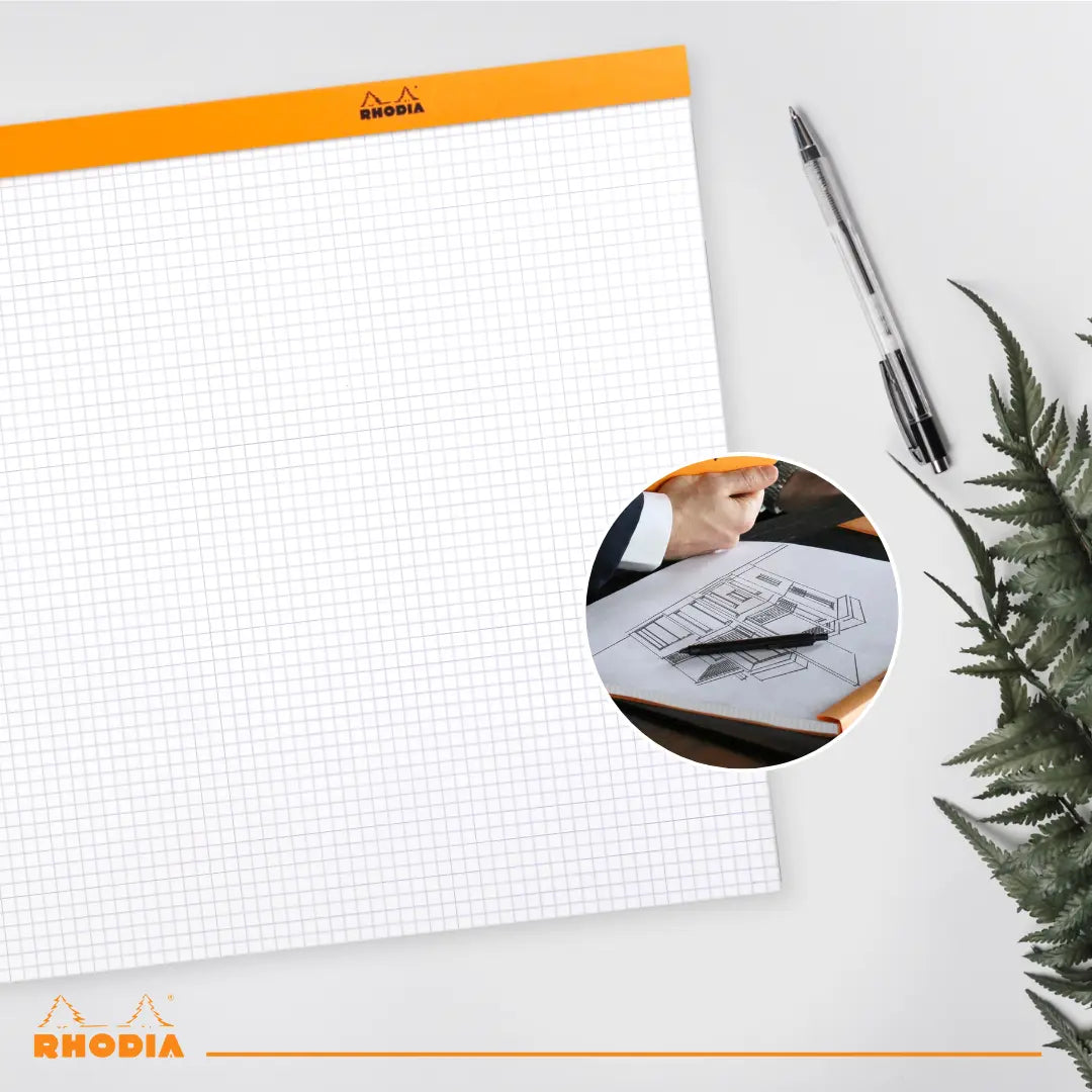 Bloc-notes N°38 agrafé 5/5 -orange- A3+. 80 feuilles  (42x31.8cm) RHODIA