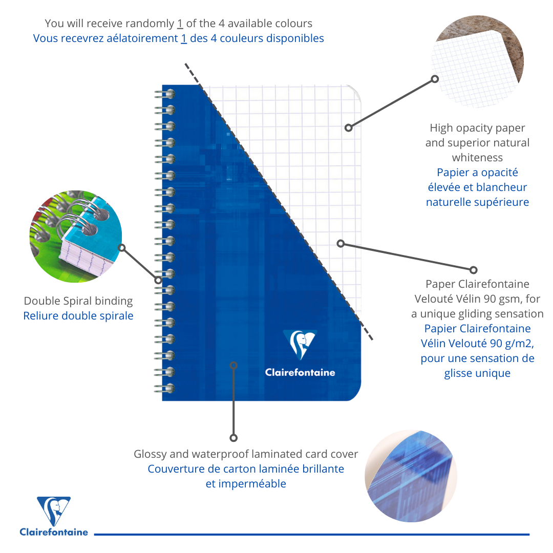 Carnet reliure intégrale 5/5 -assortis- 100 pages (7.5x12cm) CLAIREFONTAINE