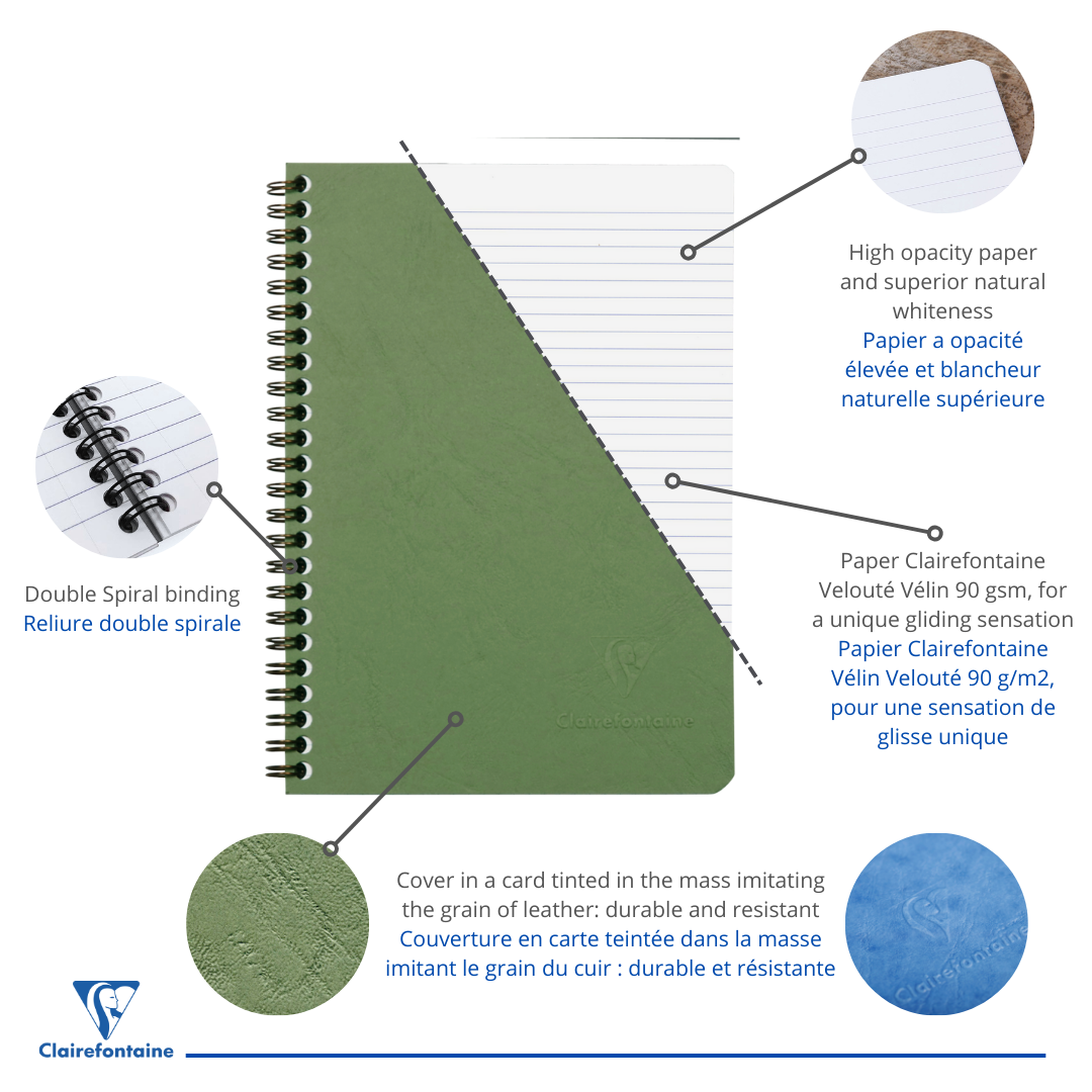 Age-bag cahier reliure intégrale ligné -vert- A5. 100 pages (14.8x21cm) CLAIREFONTAINE