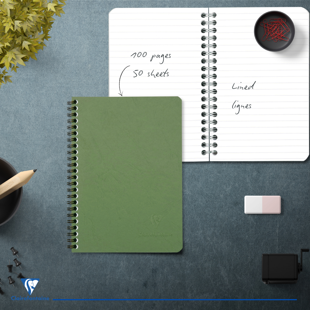 Age-bag cahier reliure intégrale ligné -vert- A5. 100 pages (14.8x21cm) CLAIREFONTAINE