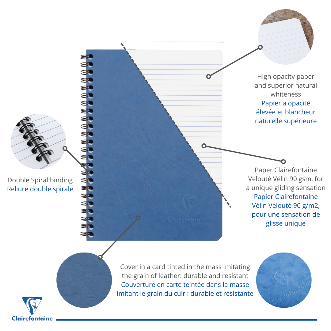 Age-bag cahier reliure intégrale ligné -bleu- A5. 100 pages (14.8x21cm) CLAIREFONTAINE