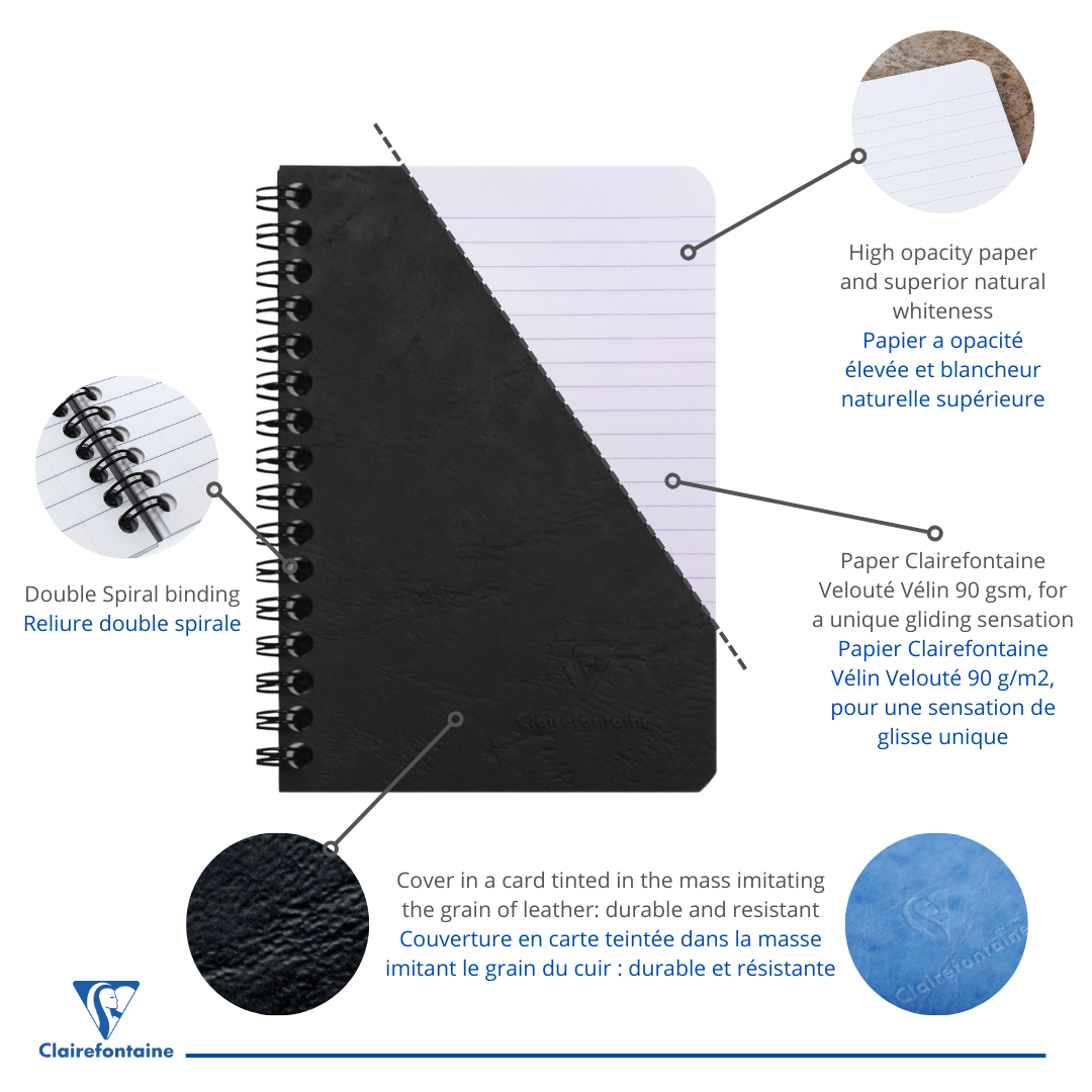 Age-bag cahier reliure intégrale ligné -noir- 100 pages (9x14cm) CLAIREFONTAINE