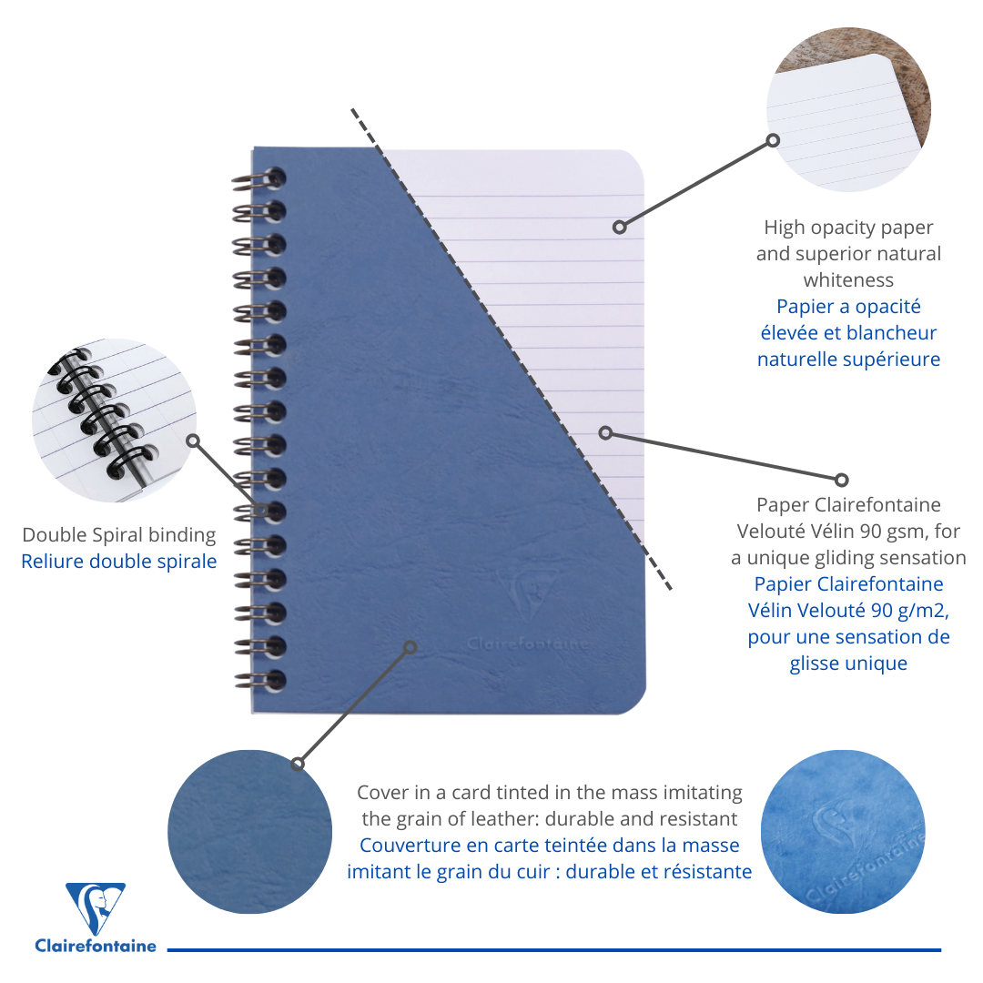 Age-bag cahier reliure intégrale ligné -bleu- 100 pages (9x14cm) CLAIREFONTAINE