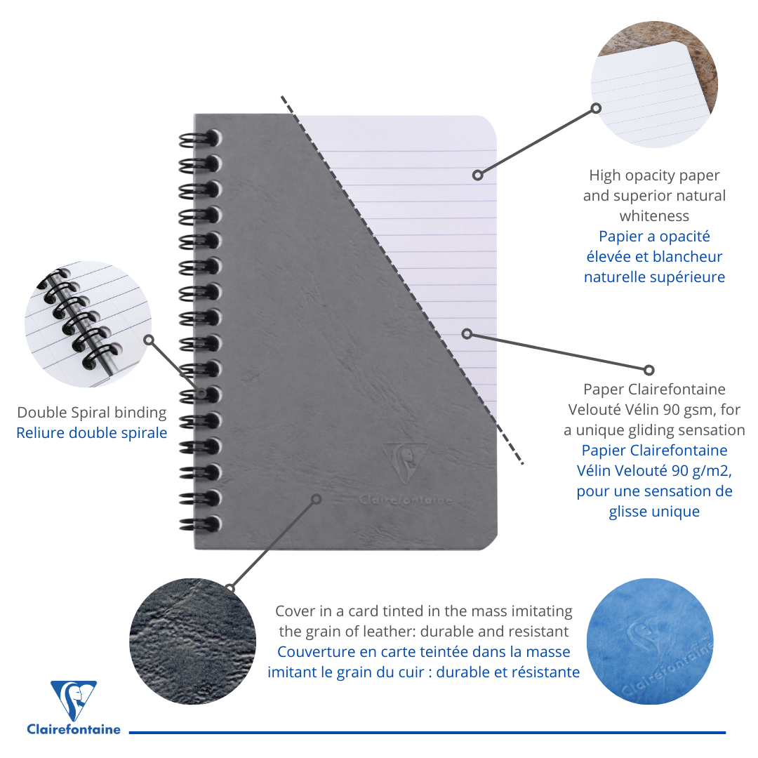 Age-bag cahier reliure intégrale ligné -gris- 100 pages (9x14cm) CLAIREFONTAINE