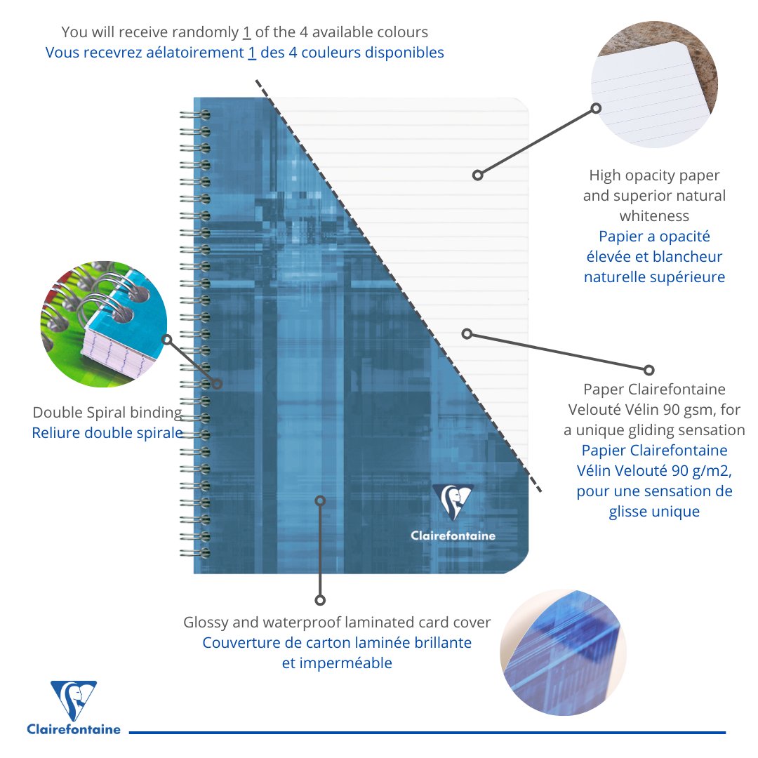 Cahier reliure intégrale ligné -assortis- A5. 180 pages (14.8x21cm) CLAIREFONTAINE