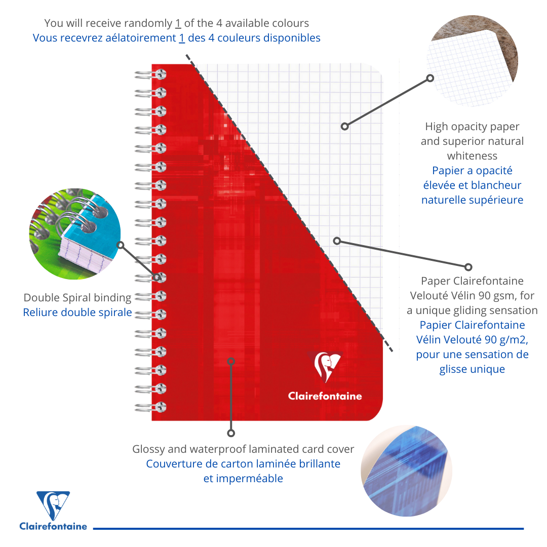 Carnet reliure intégrale 5/5 -assortis- 180 pages (11x17cm) CLAIREFONTAINE