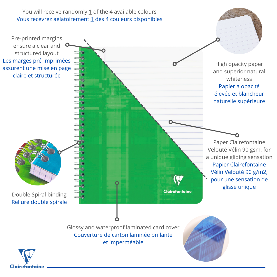 Cahier reliure intégrale ligné+M -assortis- A5+. 120 pages (16.5x21cm) CLAIREFONTAINE