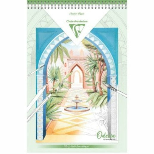 ODELIA, Bloc de coloriage multi-techniques de 20 feuilles A4 250g, Les jardins CLAIREFONTAINE