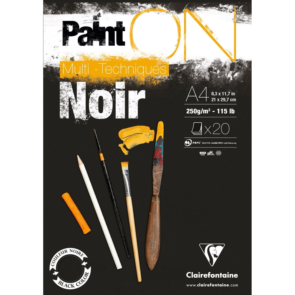 Paint'on - Peinture Sur Multi Technic Noir A3 250g  20S 29.7x42cm CLAIREFONTAINE
