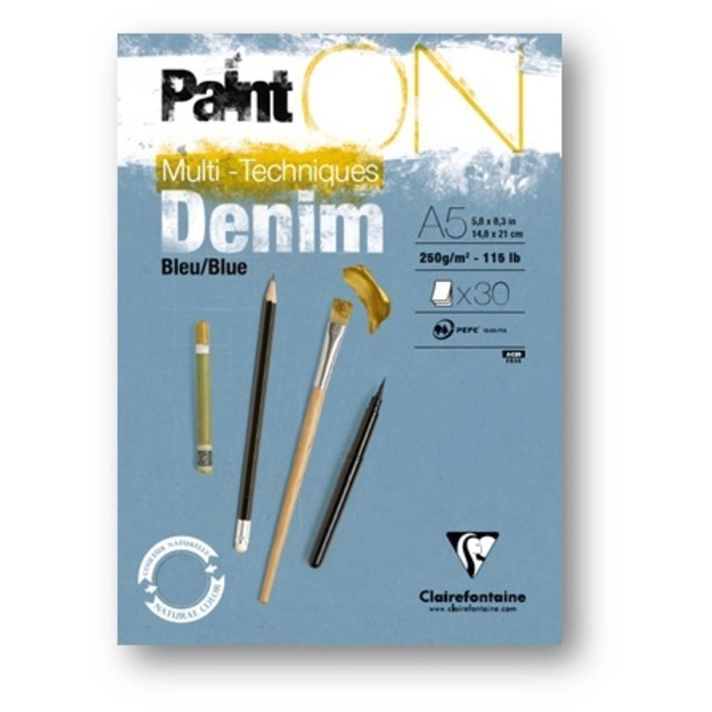 Paint'On Bloc à dessin Bleu Jean A5 15F 250g CLAIREFONTAINE