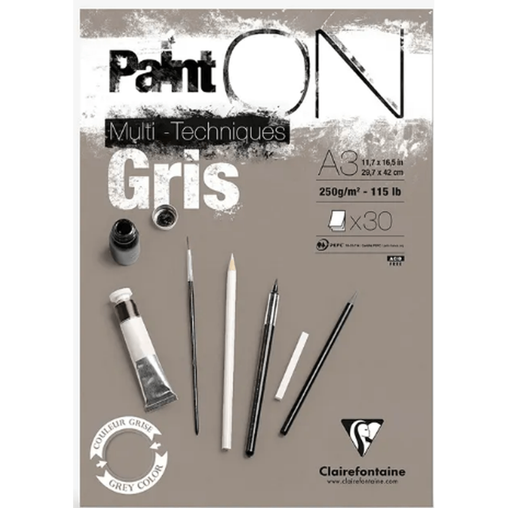 Paint'on - Peinture sur Gris A3 250g  30S 29.7x42cm CLAIREFONTAINE