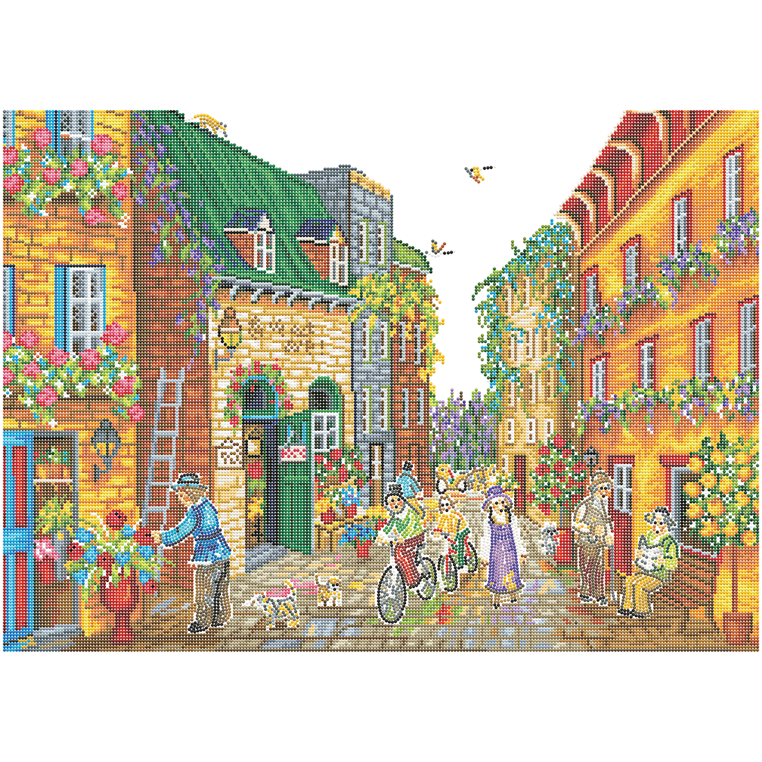 CHRISTINE GENEST - LA RUELLE AUX 1001 FLEURS (28" x 20" - 71cm x 51cm) DIAMOND DOTZ