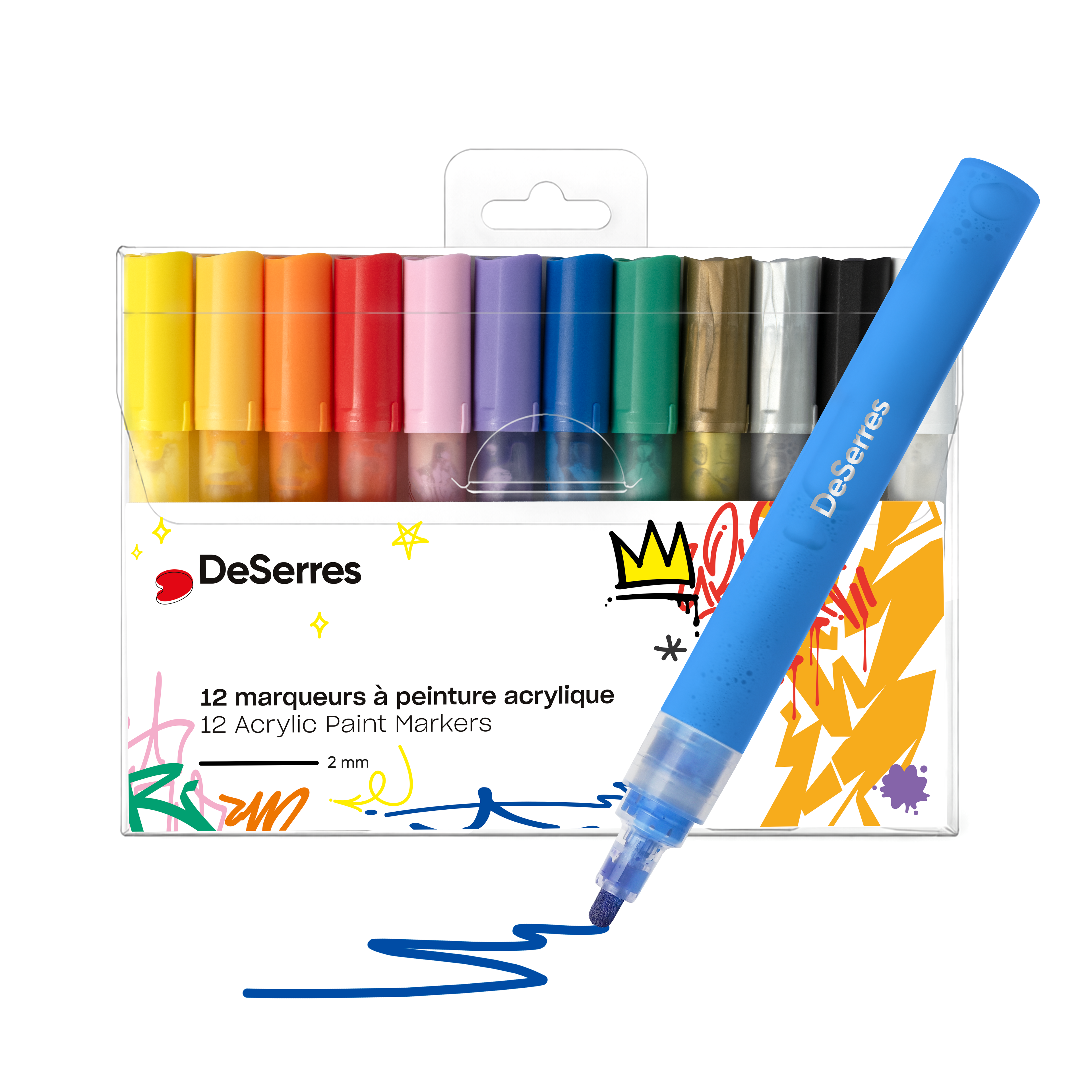 12 ACRYLIC MARKERS- 2MM VALVE TIP