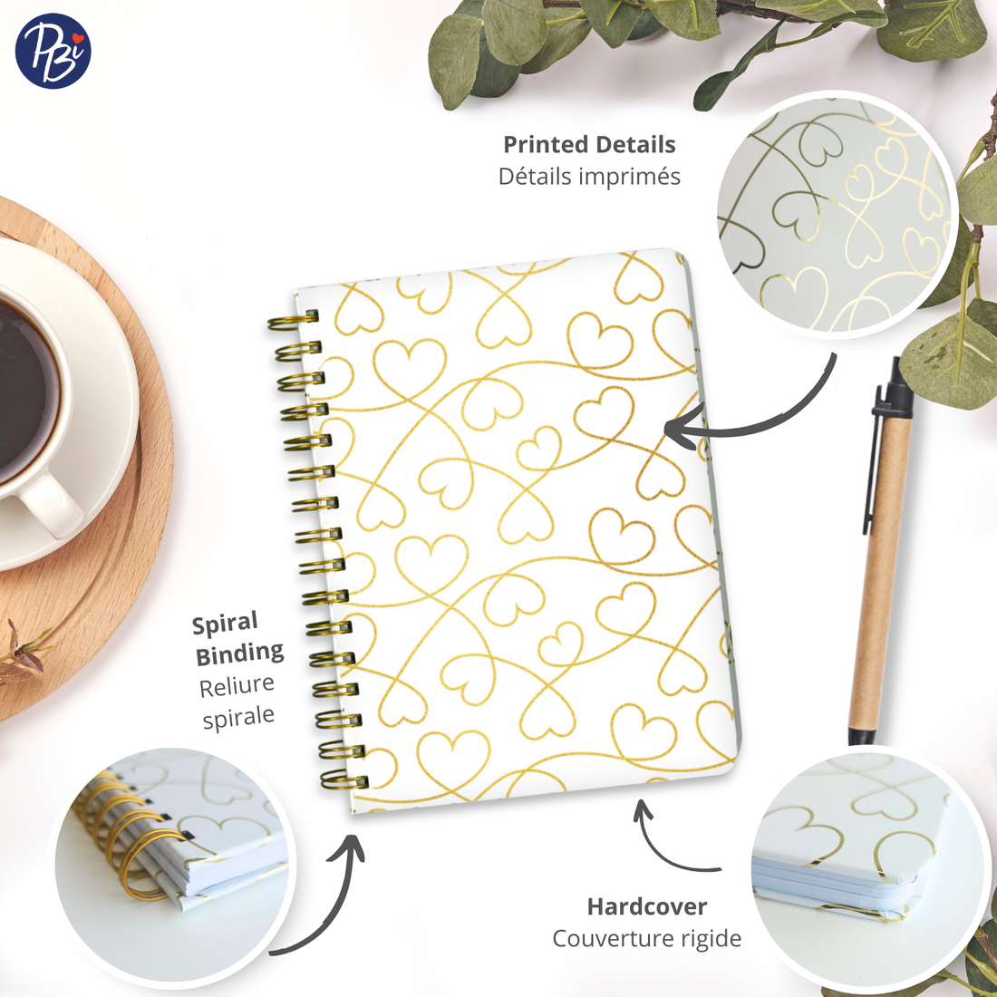 CAHIER DE NOTES - PETITS COEURS DORÉS PBI LIVRES NOTES