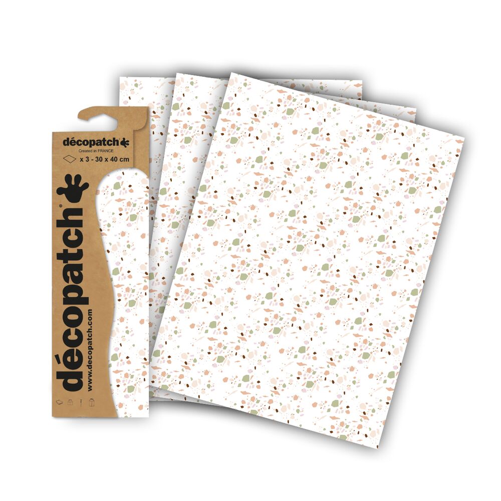 Terrazo sage et rose sur fond blanc 3 feuilles DECOPATCH