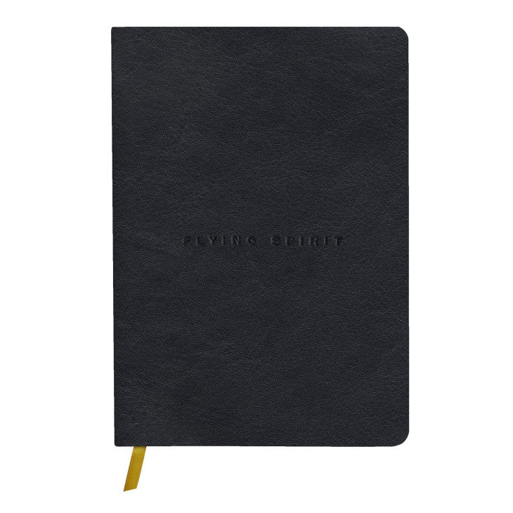 Flying Spirit:  Cahier En Cuir Brillant Noir 90F  ligné6X8 CLAIREFONTAINE