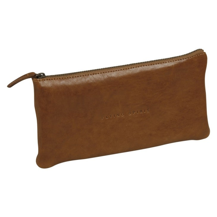Flying spirit: trousse à crayons plate - cuir glacé -cognac  (22x11cm) CLAIREFONTAINE