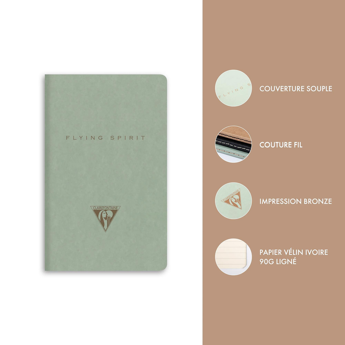 Notebook Flying Spirit: Green Lined, Sewn Spine Small 24 sheets -Assorted Designs- 90g Ivory Paper (