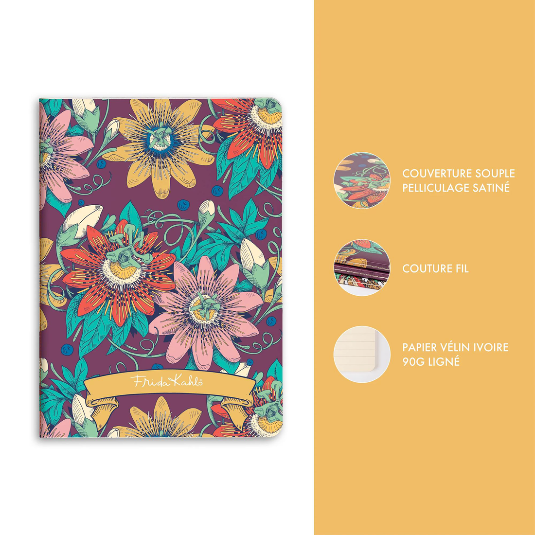 Carnet de notes Frida Kahlo ligné assortis cousu 64 pages A5 14,8 x 21 cm