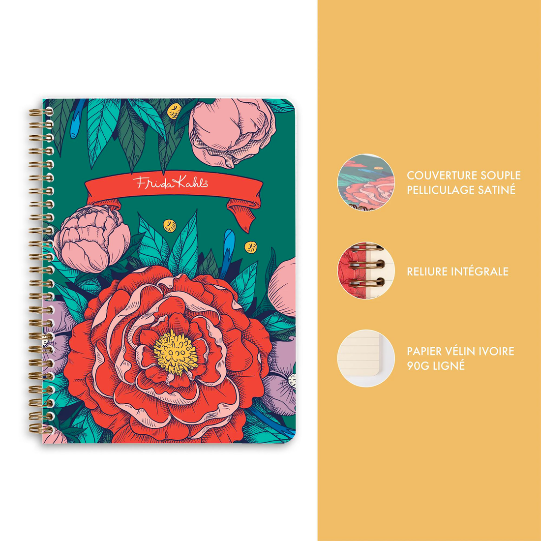 Carnet de notes Frida Kahlo ligné assortis reliure intégrale 148 pages A5 14,8 x 21 cm