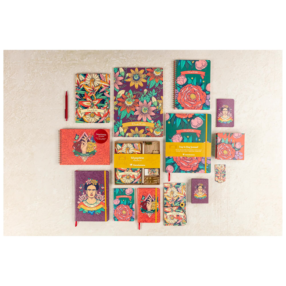Carnet de notes Frida Kahlo vierge assortis slim 80 pages 9 x 18 cm