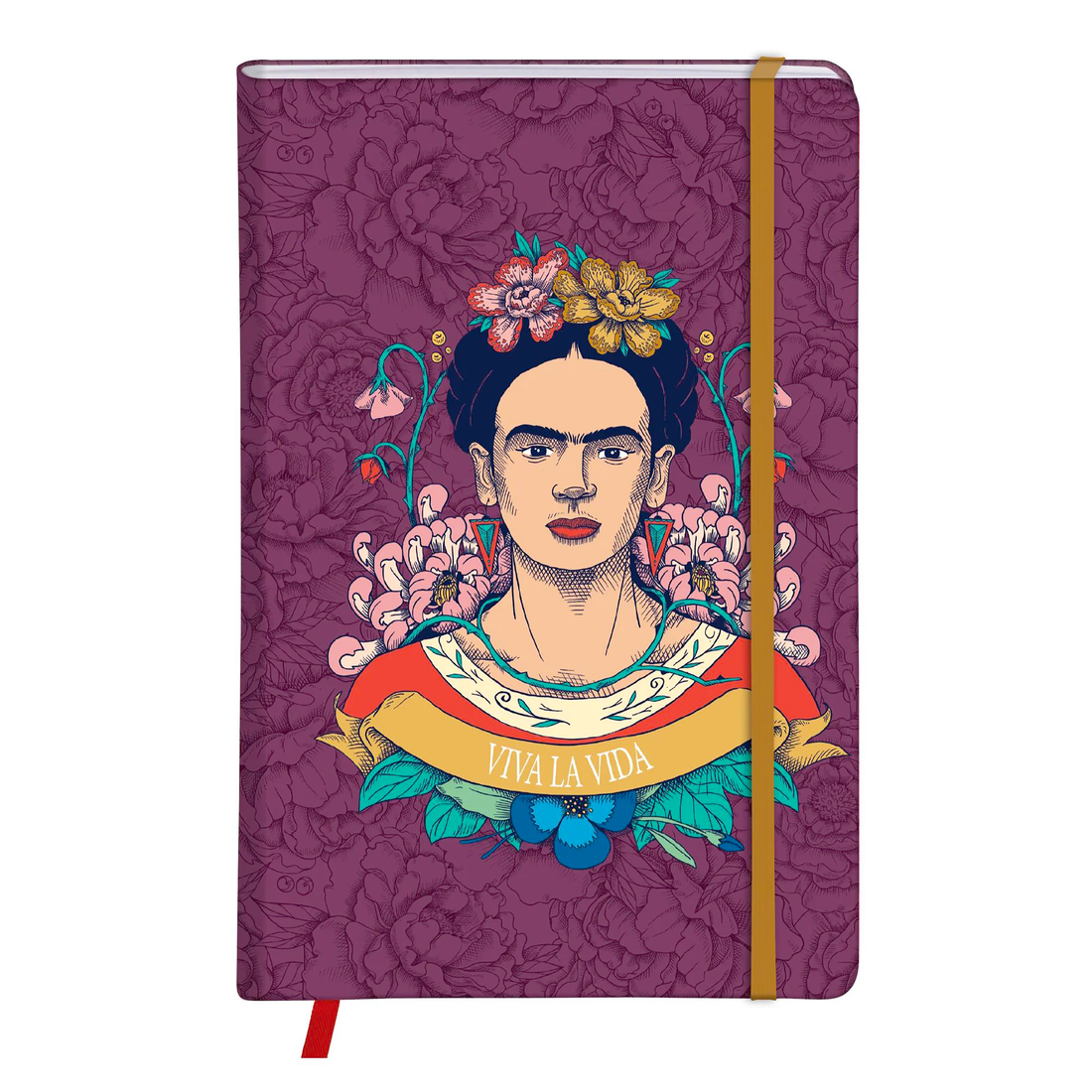 Carnet de notes Frida Kahlo vierge assortis rembordé rigide, marque page, fermeture élastique, 160 p